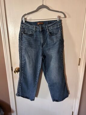 Judy Blue Braided-Side Crop Jeans - Blue Denim